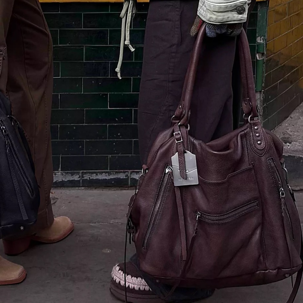 Free People Burgundy Leather Hobo Tote